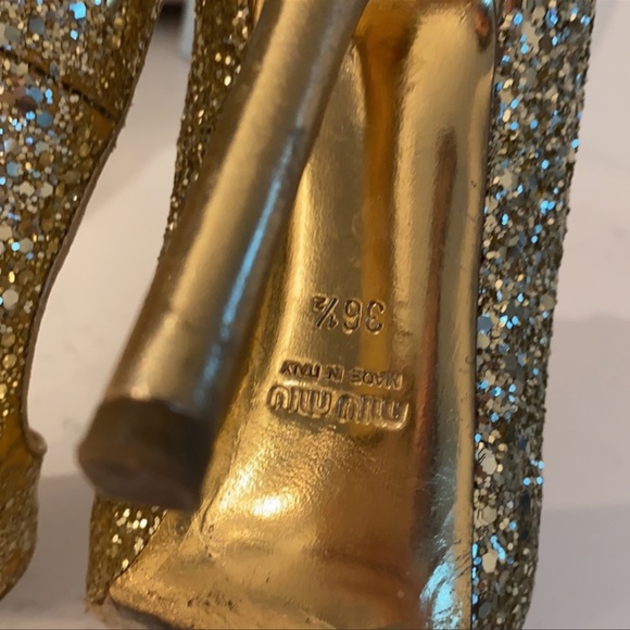 Authentic Miu Miu Gold Glitter Open-Toe Heels – Size 6.5 - Picture 16 of 16